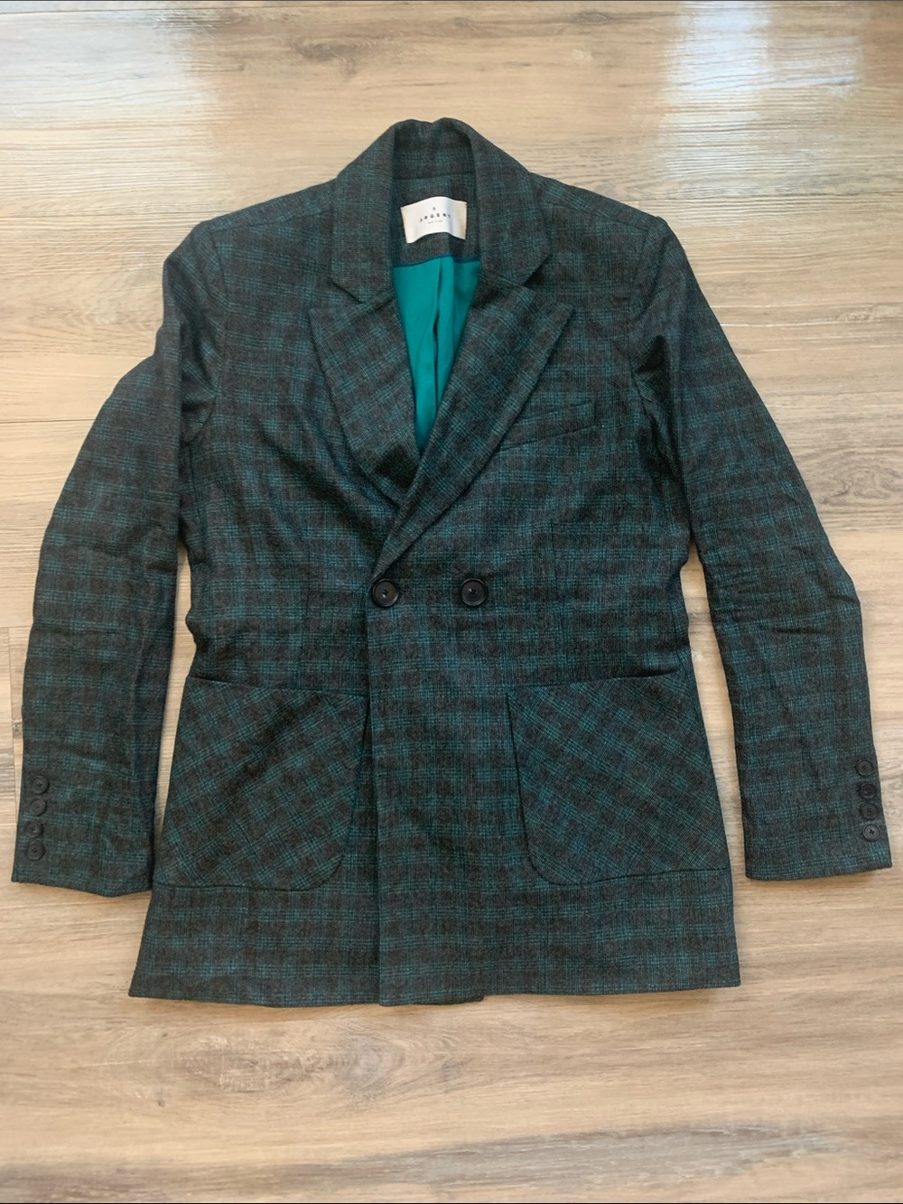 Argent Wool Blend Green Plaid Double-Breasted Blazer Size 8